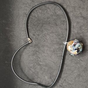Glass pendant leather cord necklace